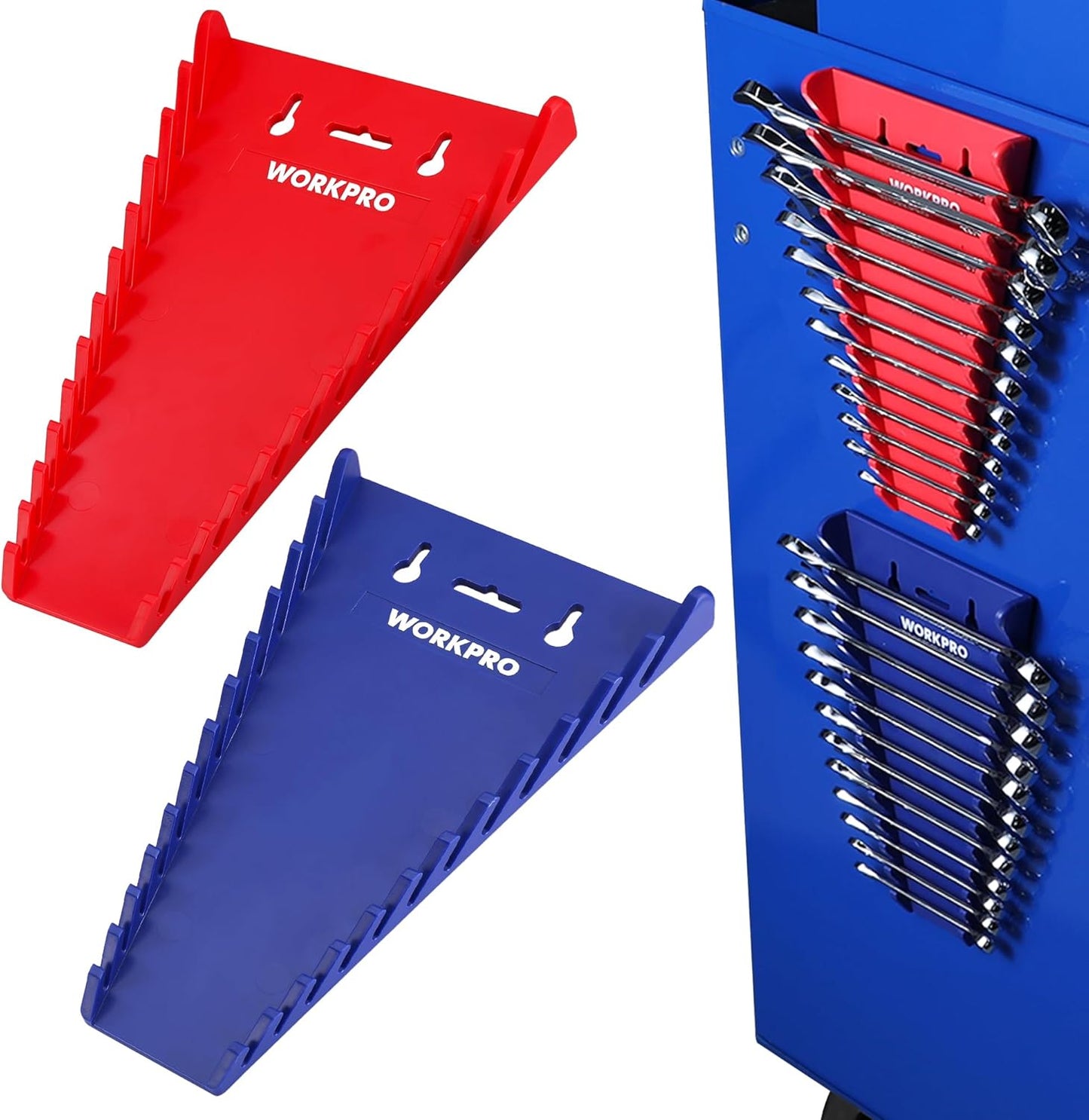 WORKPRO 2-Pack Magnetic Wrench Organizer, 12-Piece Wrench Holder Set for Tool Box Drawer, Wrenches Rack Tool Trays SAE(1/4" - 15/16") and Metric(6mm-24mm)