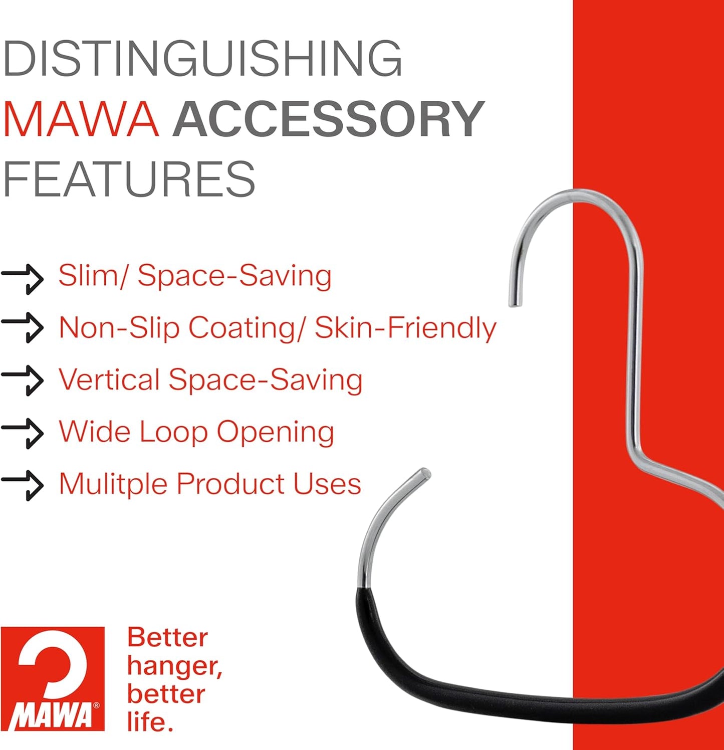 MAWA by Reston Lloyd Scarf, Shawl, Belt, and Accessory Organizer, Non-Toxic Metal Hanger with Grip Coating, Easy Access Open Hook, Model G-1, Space-Saving Design, Set of 40, Latte