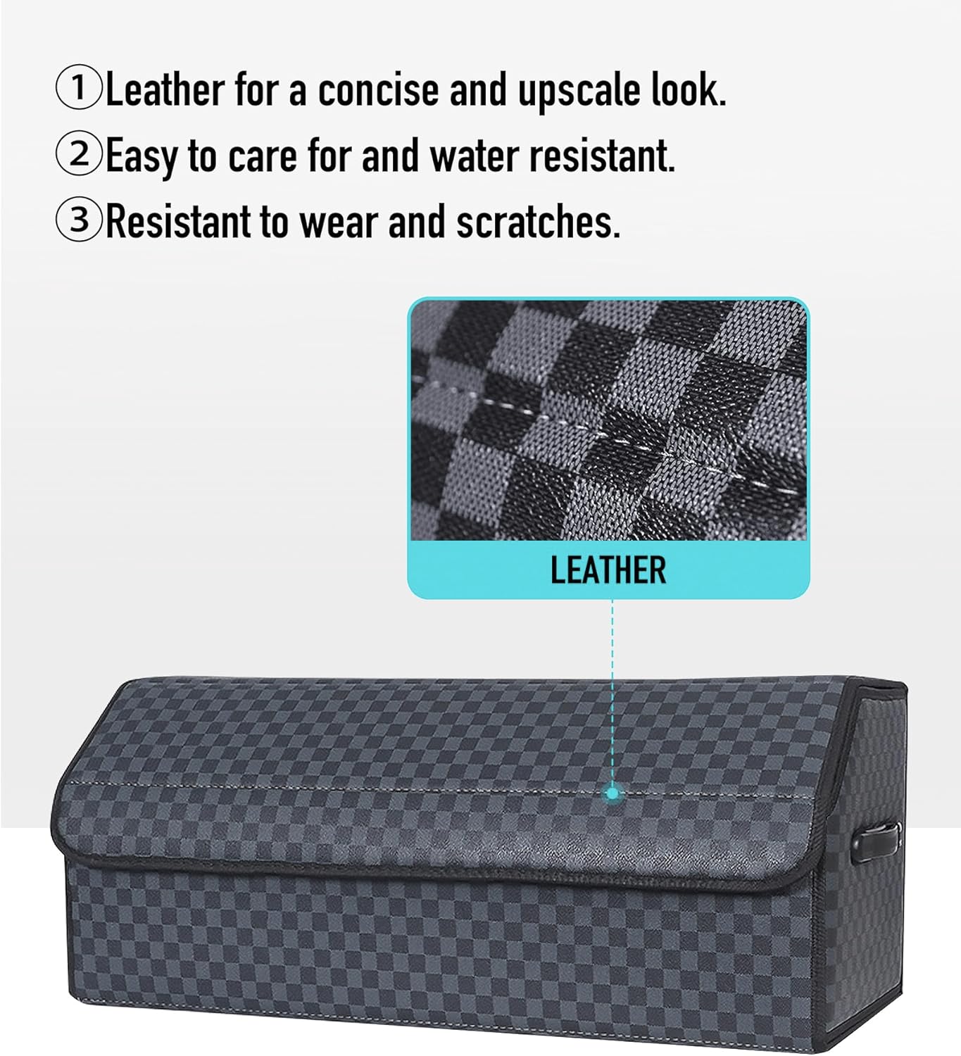 Trunk Organizer for SUV - Leather Storage Box, Extra Large, Magnetic Lid, Collapsible and Adjustable Car Organizer