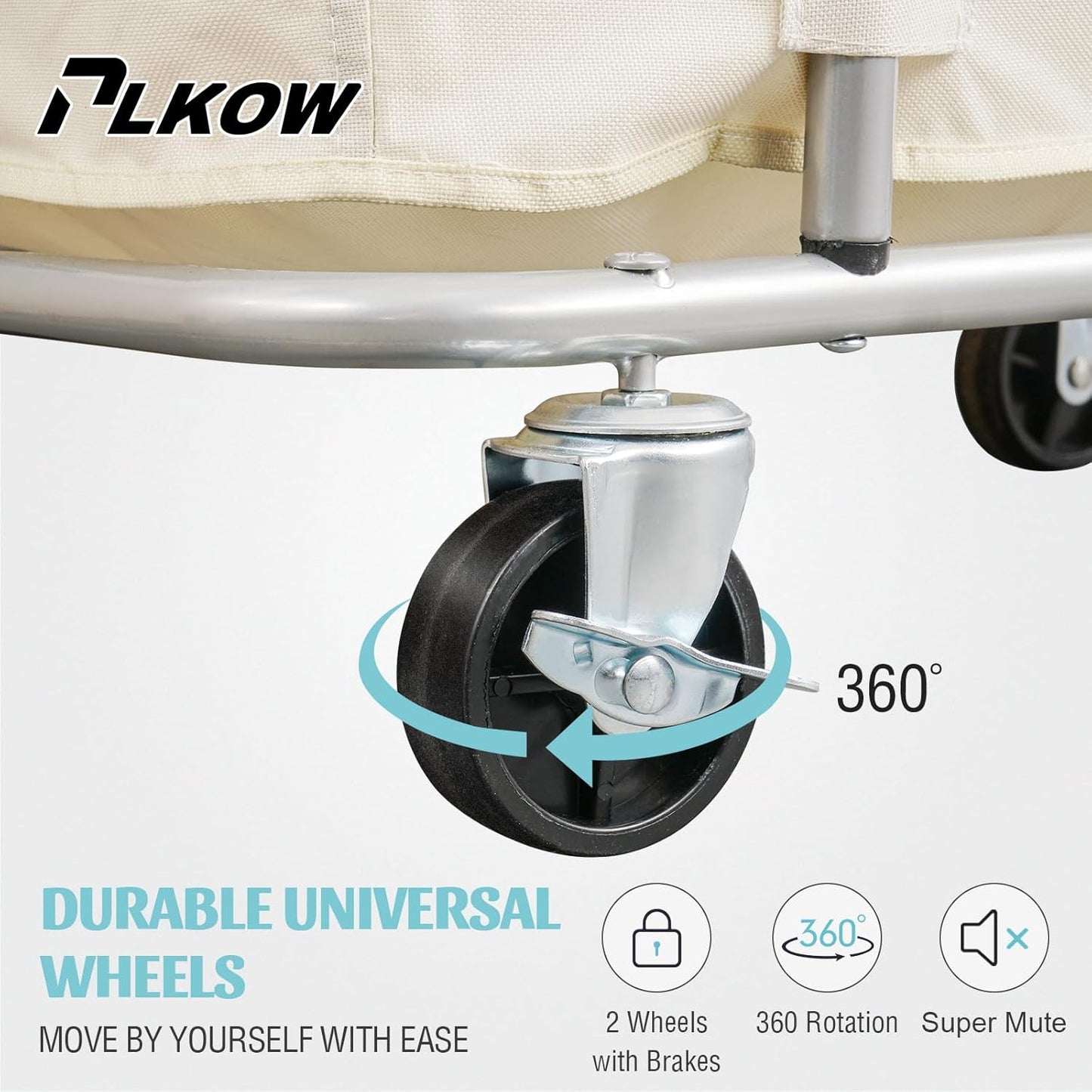 PLKOW Laundry Cart with Wheels 320L Large Rolling Laundry Cart for Commercial/Home, Rolling Laundry Basket with Steel Frame and Waterproof Lining, 9 Bushel, 32.3L x 19.7W x 30.7H Inch, Beige