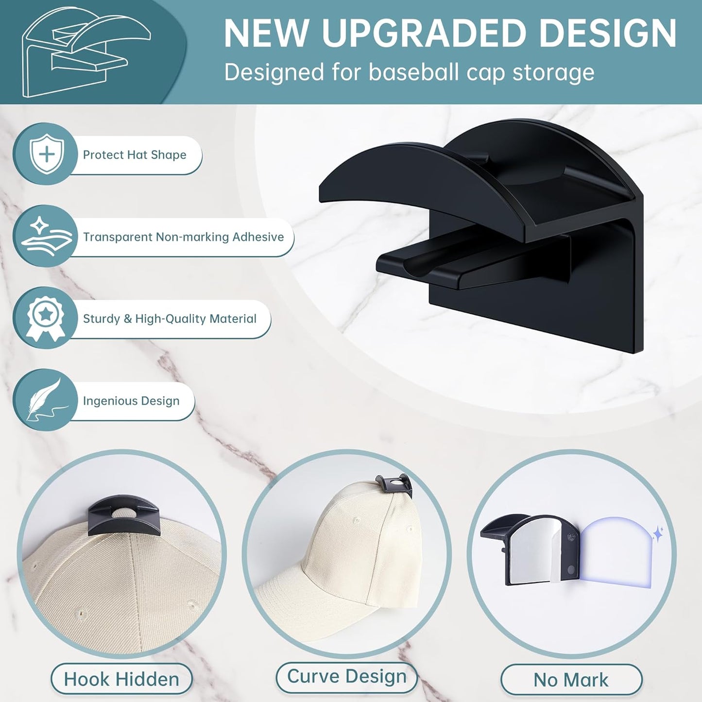 luckin smile Hat Organizer for Baseball Caps - Holds Up to 30 Caps, Includes 4 Hat Hooks, Closet Stackable Hat Box with Cardboard, Sturdy & Durable Dustproof Baseball Cap Organizer