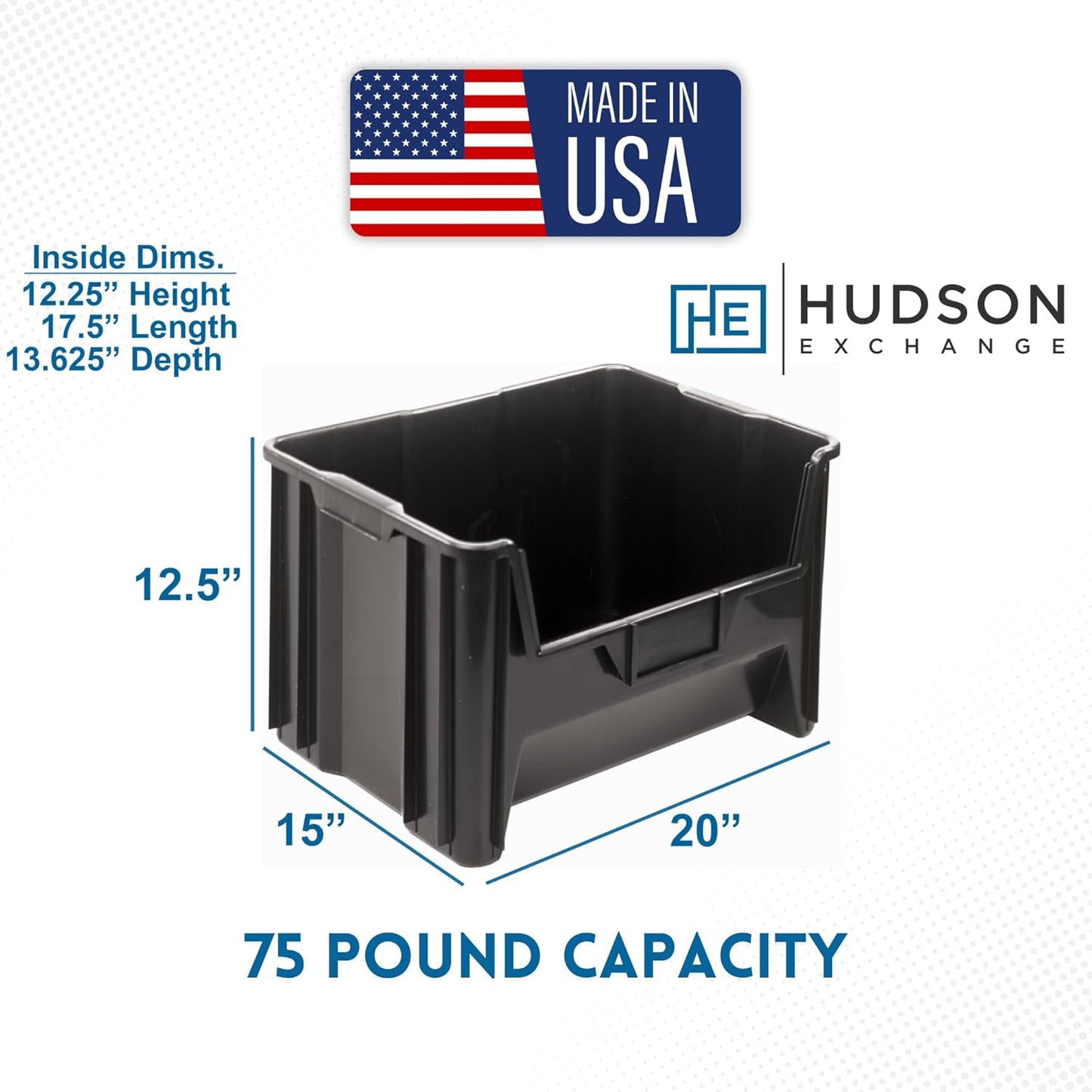 Hudson Exchange 20" x 15" x 12.5" (54 Pack) Plastic Giant Stackable Hopper Bin Container, Black