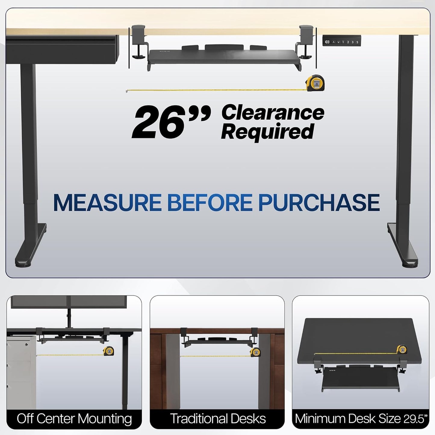 VIVO Small Keyboard Tray, Under Desk Pull Out with Extra Sturdy C Clamp Mount System, 20 (26 with Clamps) x 11 inch Slide-Out Platform Drawer, Rustic Vintage Brown Top, Black Frame, MOUNT-KB05ES-N