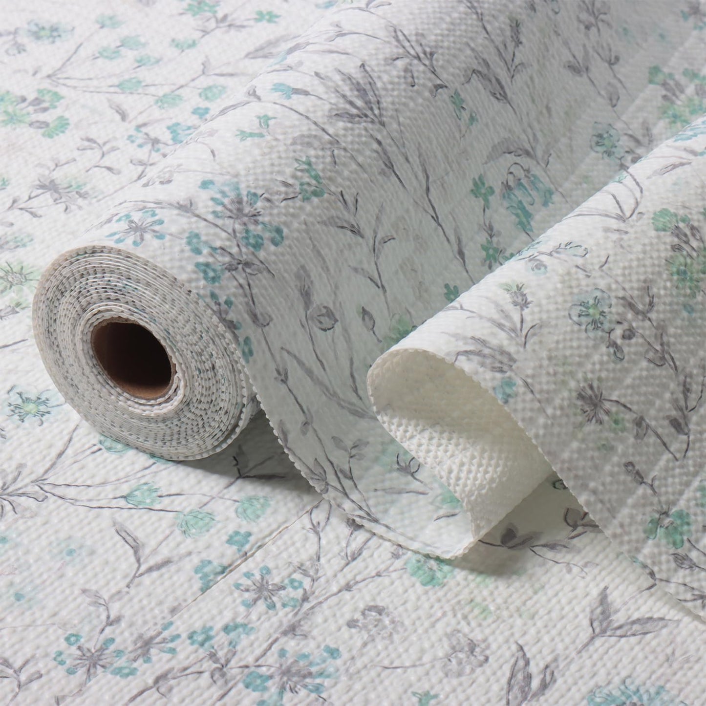 Blue and Green Floral Shelf Liners Non Adhesive and 12IN x 20FT Strong Non-Slip Shelf and Drawer Liners for Kitchen Cabinet Wire Fridge, Waterproof Shelf Drawer Liner,Easy to Clean