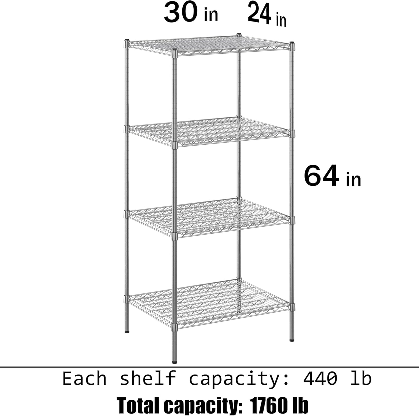 24" Deep x 30" Wide x 64" Height Wire Shelving Kit | 4-Tier | NSF Commercial Storage Rack Unit