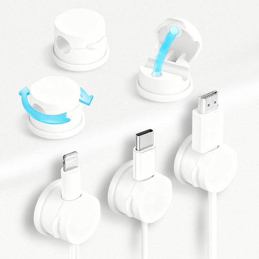6pcs Magnetic Cord Organizer, 360° Swiveling Adhesive Cable Clips - Compact Cord Holder for Nightstand, Desk, Car, Kitchen & Home Office - Charger Holder Management Solution by MarLigavid (White)