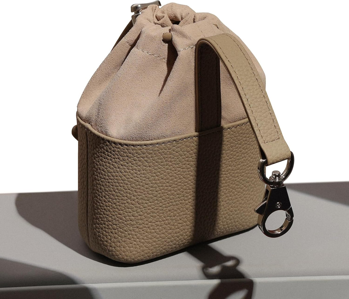 Dog Treat Pouch for Training - Wide Opening & Drawstring Closure, Hands-Free Waist Bag with Belt Clip/Carabiner, Portable Pet Snack Holder for Walking, Hiking (Beige)