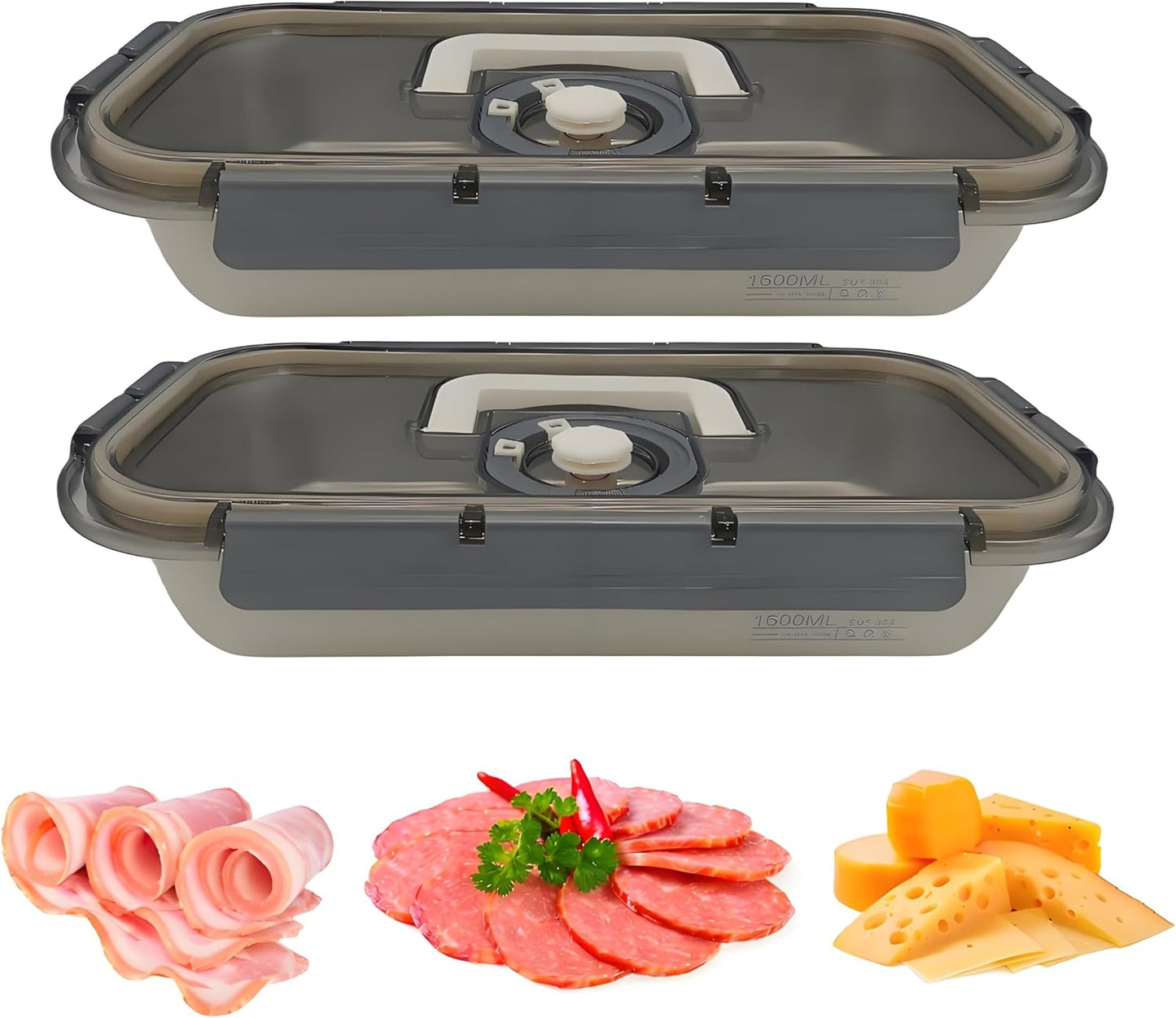 2Pack Deli Meat Container & Bacon Container for Refrigerator & Chease Keeper– 304SS Airtight Fridge Storage Box with Date Tracker, BPA-Free & Dishwasher Safe,Creamy White