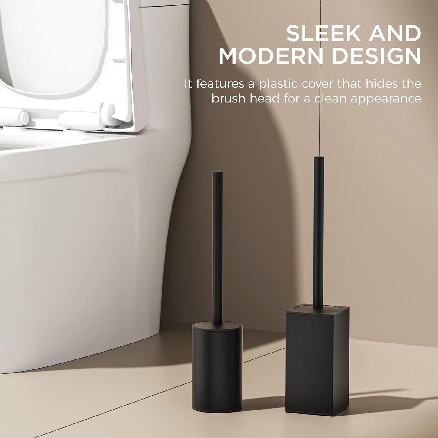 FORIOUS Toilet Brush and Holder Set, 304 Stainless Steel Heavy Duty Base and Handle for Bathroom Deep Cleaning, Toilet Bowl Cleaners Brush with Holder, Space Saving for Storage (2, Matte Black)