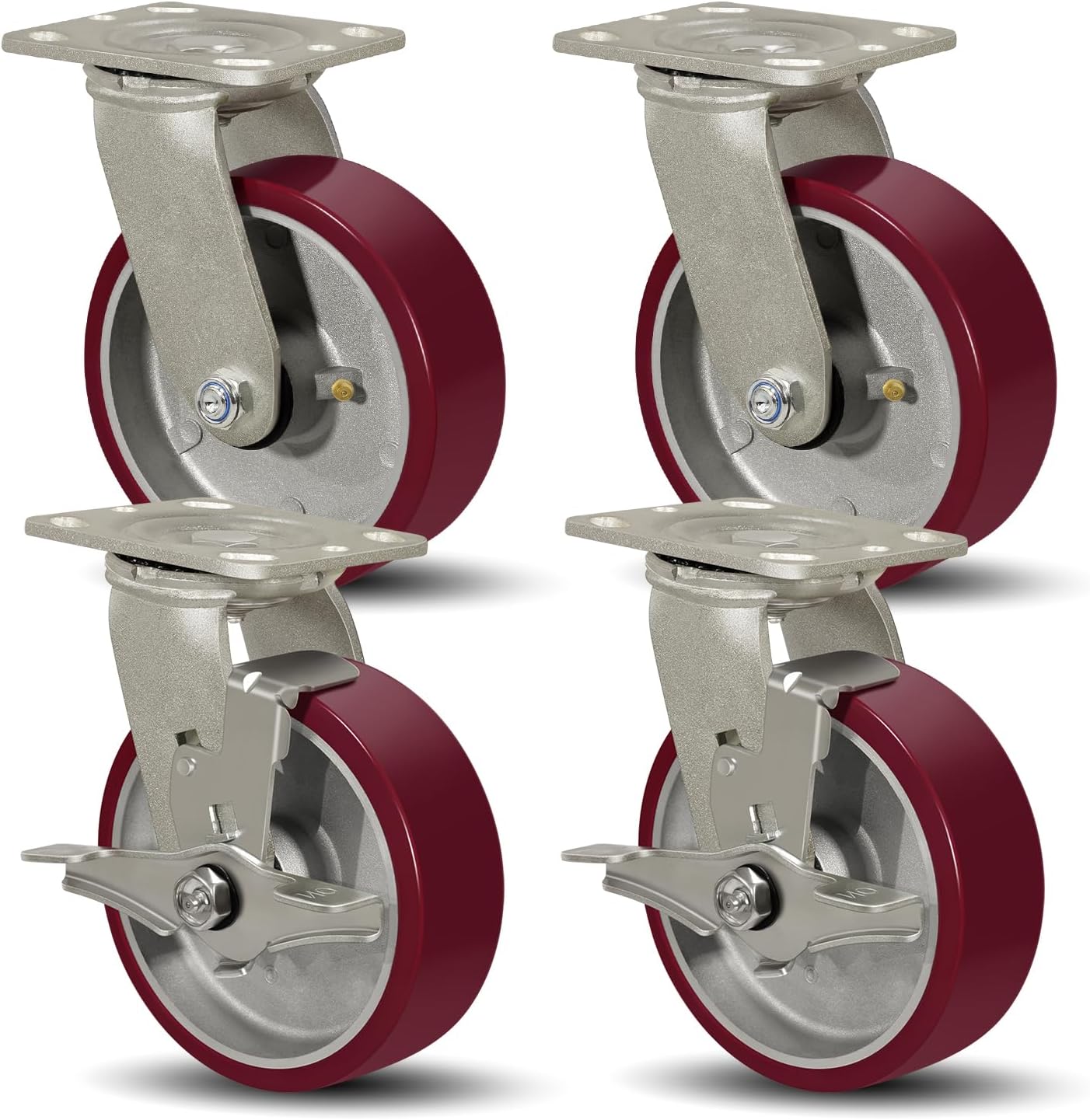 SY America 6" X 2" Casters Wheels,Heavy Duty Casters Set of 4，Polyurethane on Aluminum Wheels,2 Swivel 2 Swivel w/Top Lock Brake Casters,5200 LBS Load Capacity
