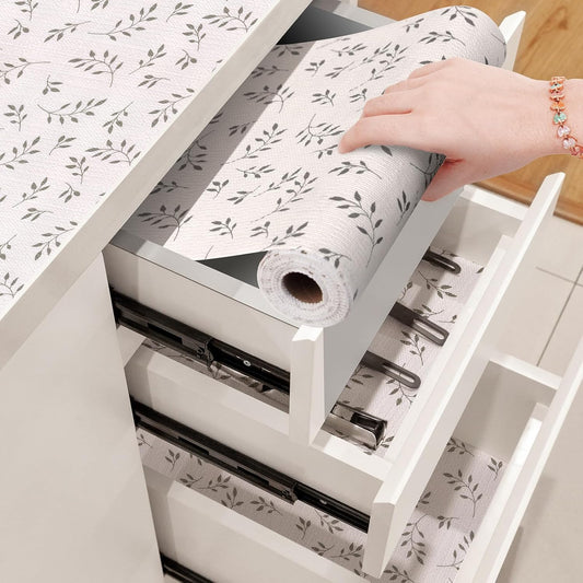 Drawer and Shelf Liner for Kitchen Cabinets, Non-Adhesive Strong Grip Thickened Cabinet Liners for Shelves, Non-Slip Mats Shelving Paper Protect Cupboard, Dresser, Pantry | Leaves, 23.6" x 20FT