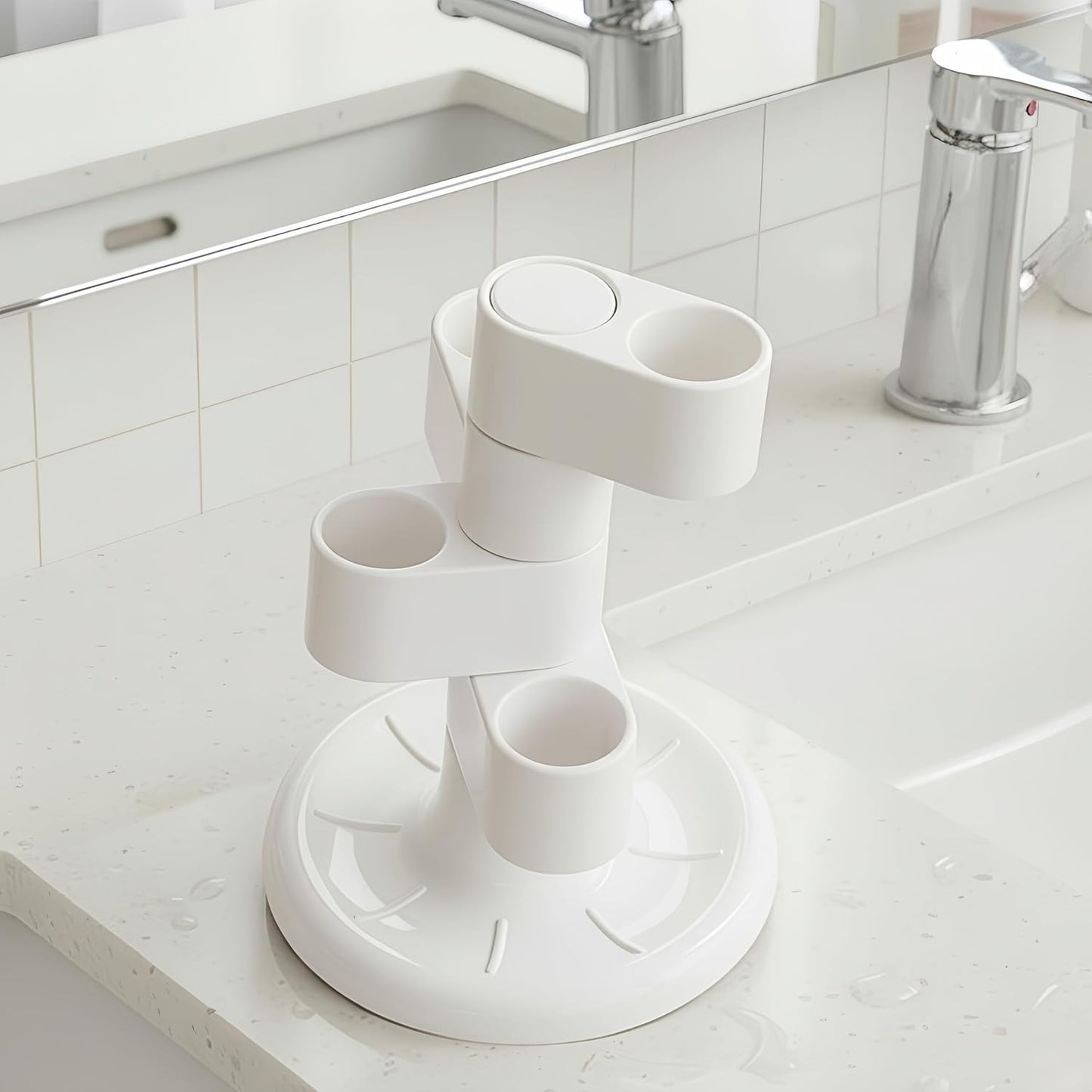 2-Pack 360° Rotating Toothbrush Organizer with Non-Slip Base, Bathroom Countertop Holder for Razors, Makeup Brushes and Toothbrush Storage, Compact Space-Saving Stand White