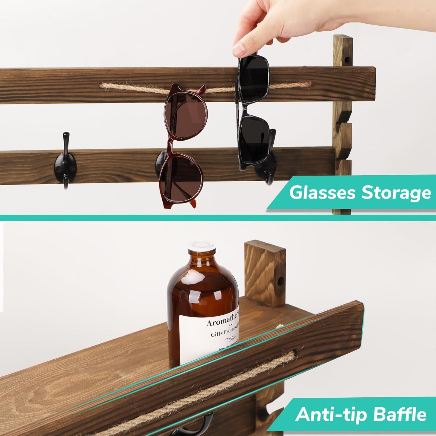 AMBIRD Wall Hooks with Shelf 28.9inch Entryway Wall Hanging Shelf, Wood Coat Hooks, Coat Rack Wall Mount Rack with 5 Dual Hooks, Glasses Organizer and Hat Organizer