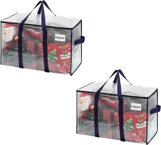VENO 2 Pack Moving Bags and Large Christmas Storage Bins with lids. Alternative to Moving Boxes, Packing Supplies for College. Extra Large Heavy Duty Totes for Packaging (Clear, 2 Pack)