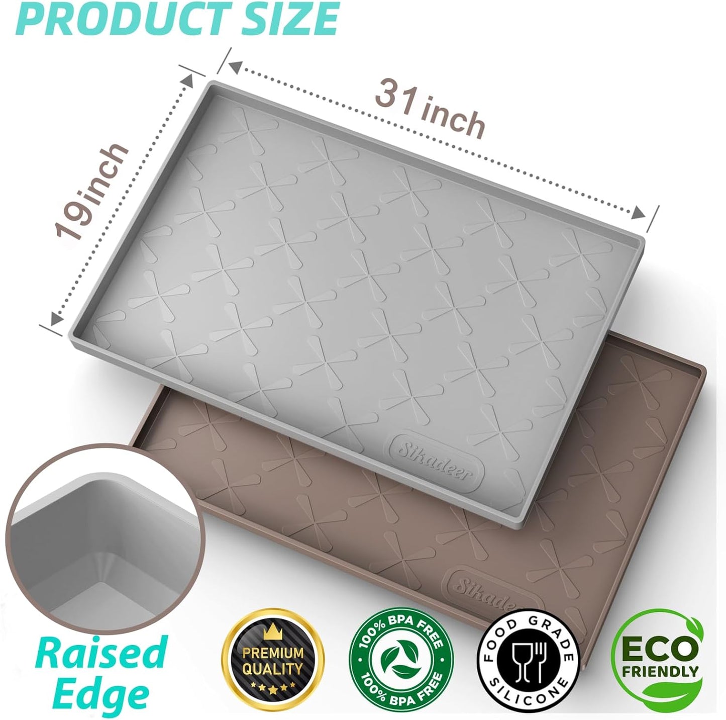 SIKADEER 31" x 19" Under Sink Mat Waterproof, Silicone Mat Kitchen Drawer Shelf and Cabinet Liner, Sink Protector for Kitchen Organizers and Storage, Boot Tray Pet Food Mats
