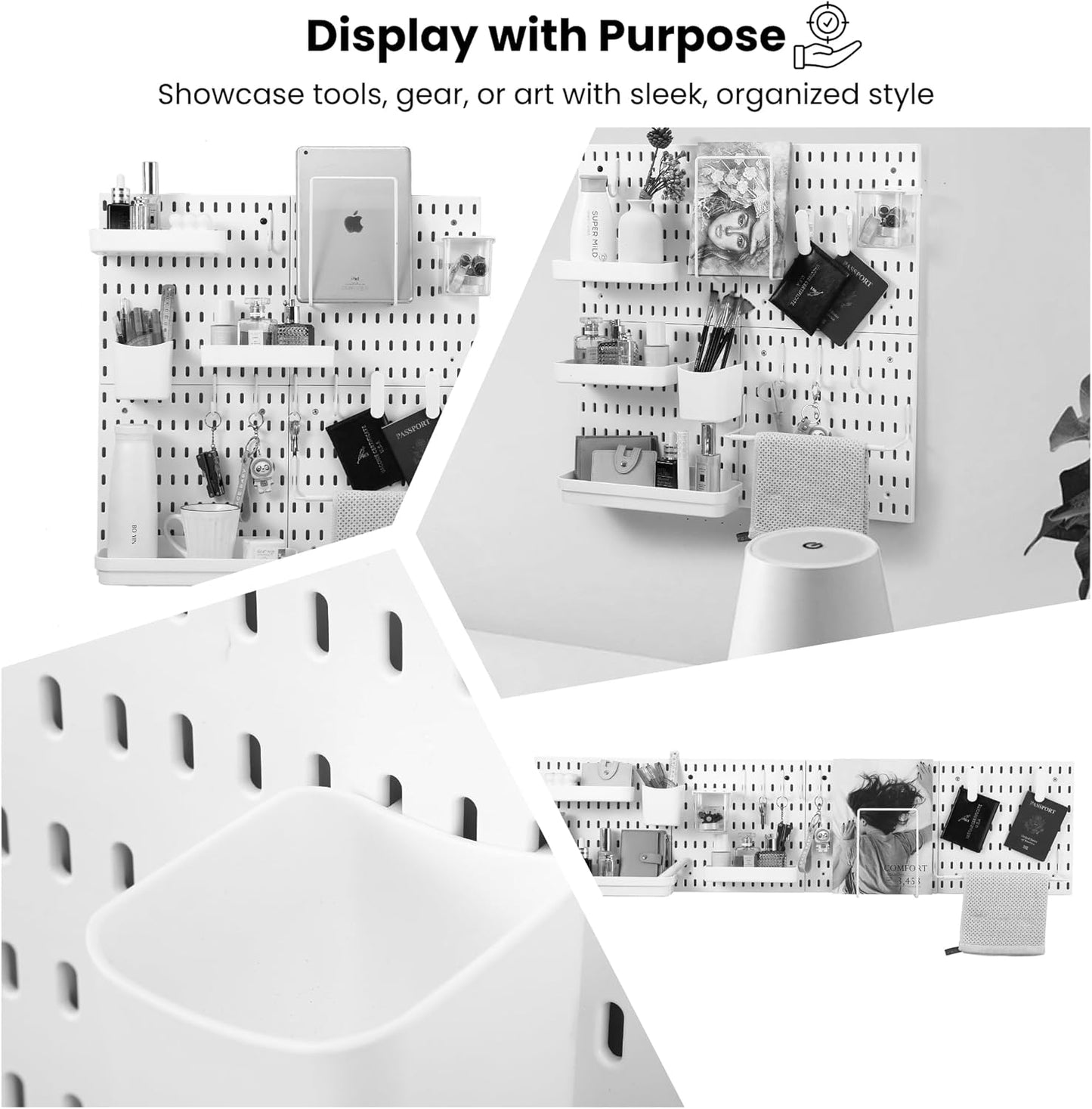 Peg board Set - 17 pcs Pegboard Kit, Includes 4 Pegboards with 13 Different Accessories, Pegboard Wall Organizer, Peg Boards for Wall Craft Room for Kitchen, Garage, Workshop, Tool Accessories | White