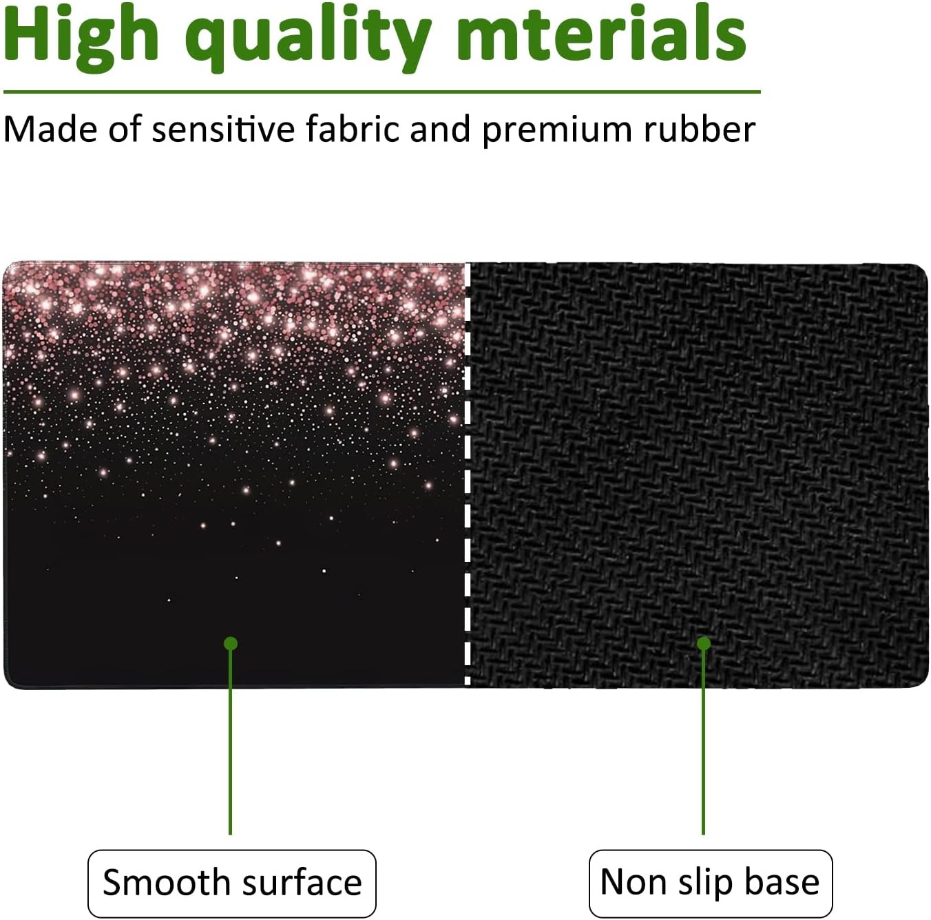 Rose Gold Glitter Gaming Mouse Pad XXL Large Desk Mouse Pad Keyboard Mat with Stitched Edges Waterproof Non-Slip Desk Mat for Laptop,Keyboard,Computer 35.4 * 15.7 Inch