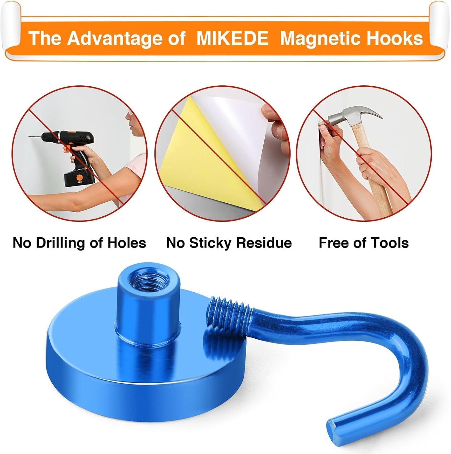 MIKEDE Magnetic Hooks Heavy Duty, 10 Lbs Magnet with Hooks for Cruise Cabins, Strong Magnets Neodymium for Hanging, Magnetic Wall Hooks for Refrigerator, Locker, Workplace(Blue, 10 Pack)