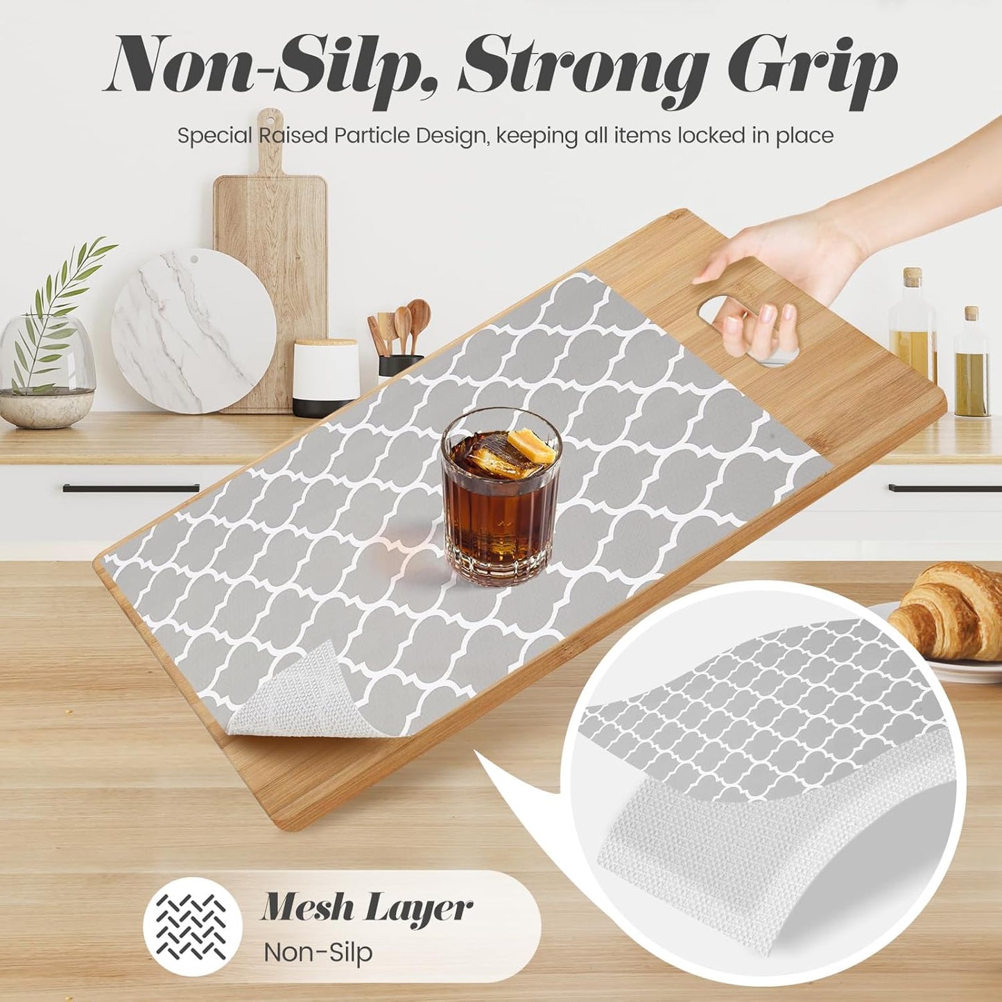 Drawer Shelf Liner for Kitchen Cabinets, Non Adhesive Slip Resistant Shelf Paper Easy to Clean, Strong Grip Thickened Waterproof Washable Mats for Pantry Shelves, Cupboard, Dresser, 24 in x 30 FT