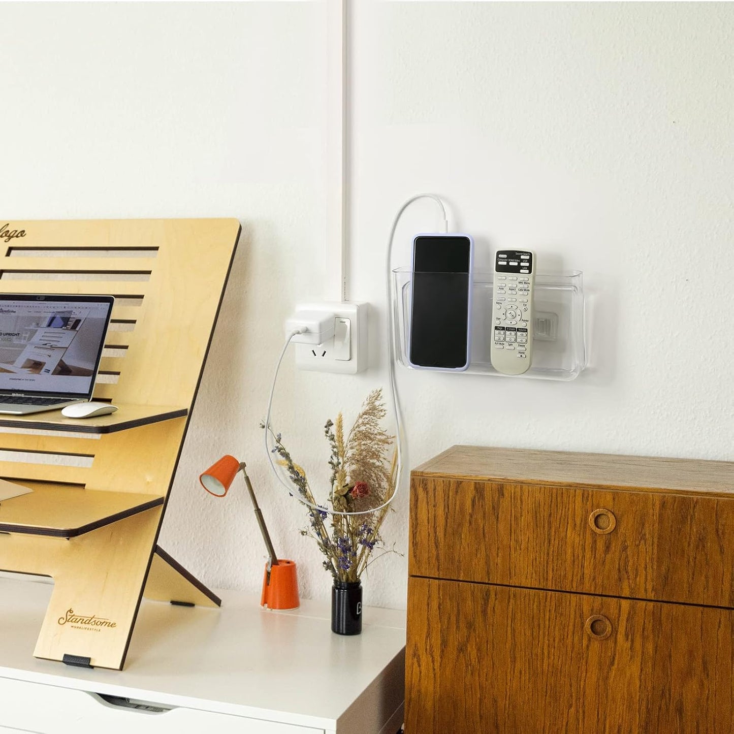 APSOONSELL Wall Mount Storage Organizer Box for Phone Remote Control Holder Clear L