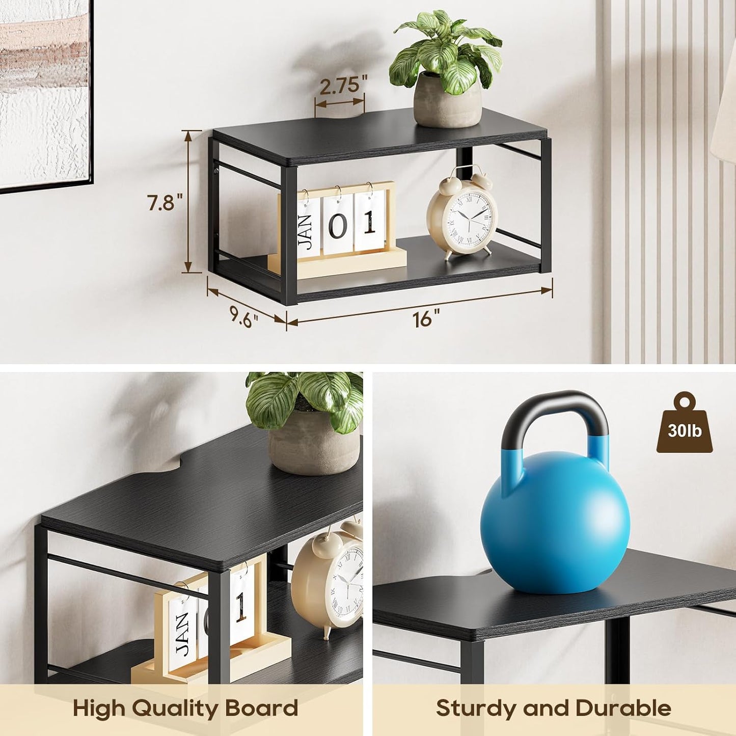 Floating Nightstand Set of 2, Wood Bedside Shelf Wall Mounted Nightstand, Floating Bedside Table for Bedroom, Living Room, Bathroom, Kitchen, Office (Black)
