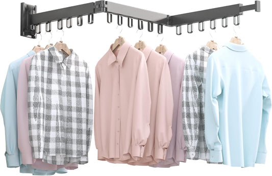 Clothes Drying Rack,Wall Mounted Space-Saver,Retractable,Collapsible, Strong Load-Bearing,ing Rack Clothing,Laundry Drying Rack（Windproof Ring, Three Pole）