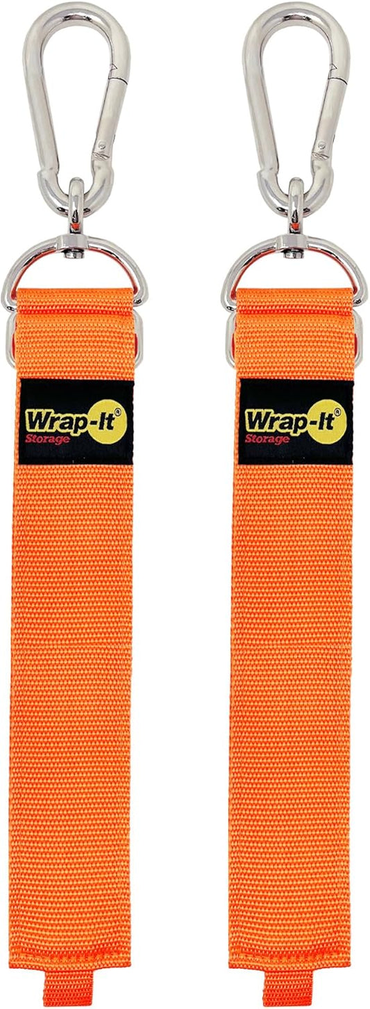 Wrap-It Storage Hook 'n Hang Straps - 32" Blaze Orange - 2-Pack Carabiner Straps for Cord Storage or Garden Hose