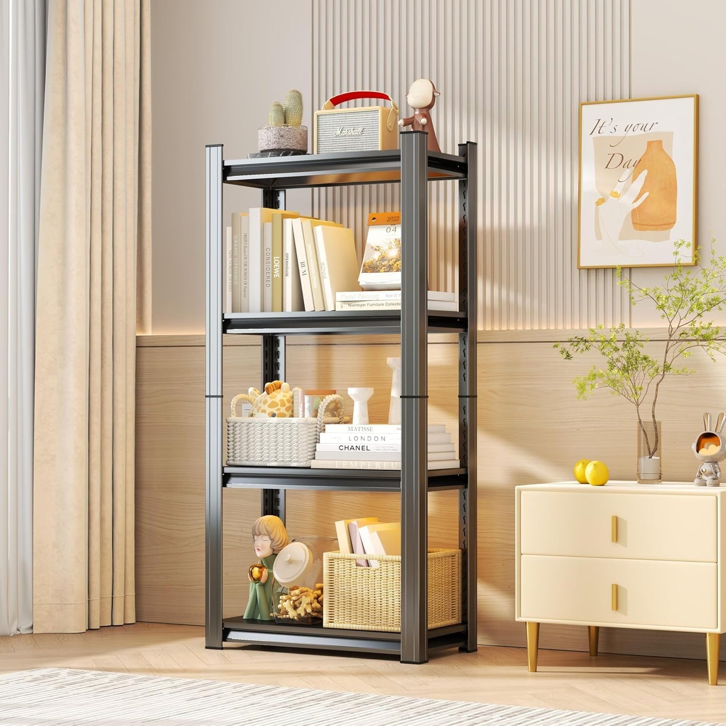 Storage Shelves, Garage Metal Shelving Unit, Adjustable, Double-Layer Column with Reinforced Ribs, Heavy-Duty, Capable of Bearing 2400 lbs, Suitable for Garage, Warehouse, Kitchen Storage