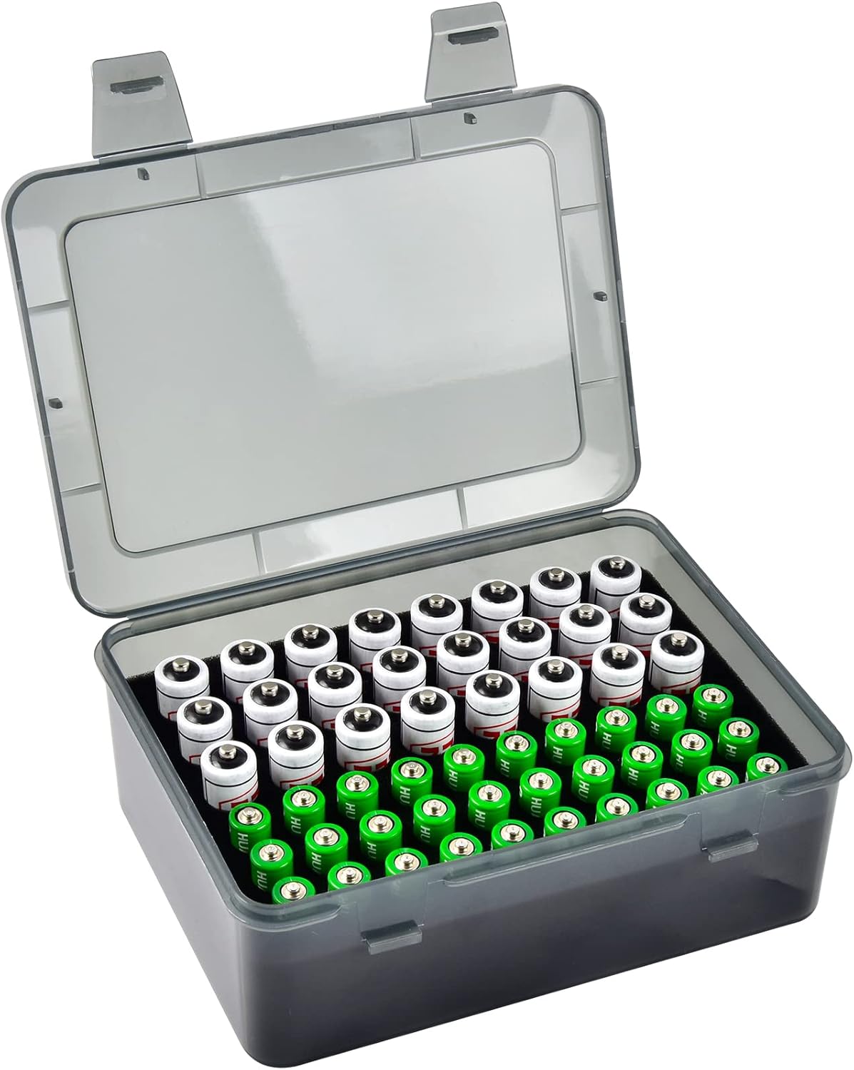 FULLCASE Battery Storage Organizer Holder Holds 54 AA AAA Batteries, Box Cases Garage Container, Home Drawer Organization Dispenser (Case Only) Grey