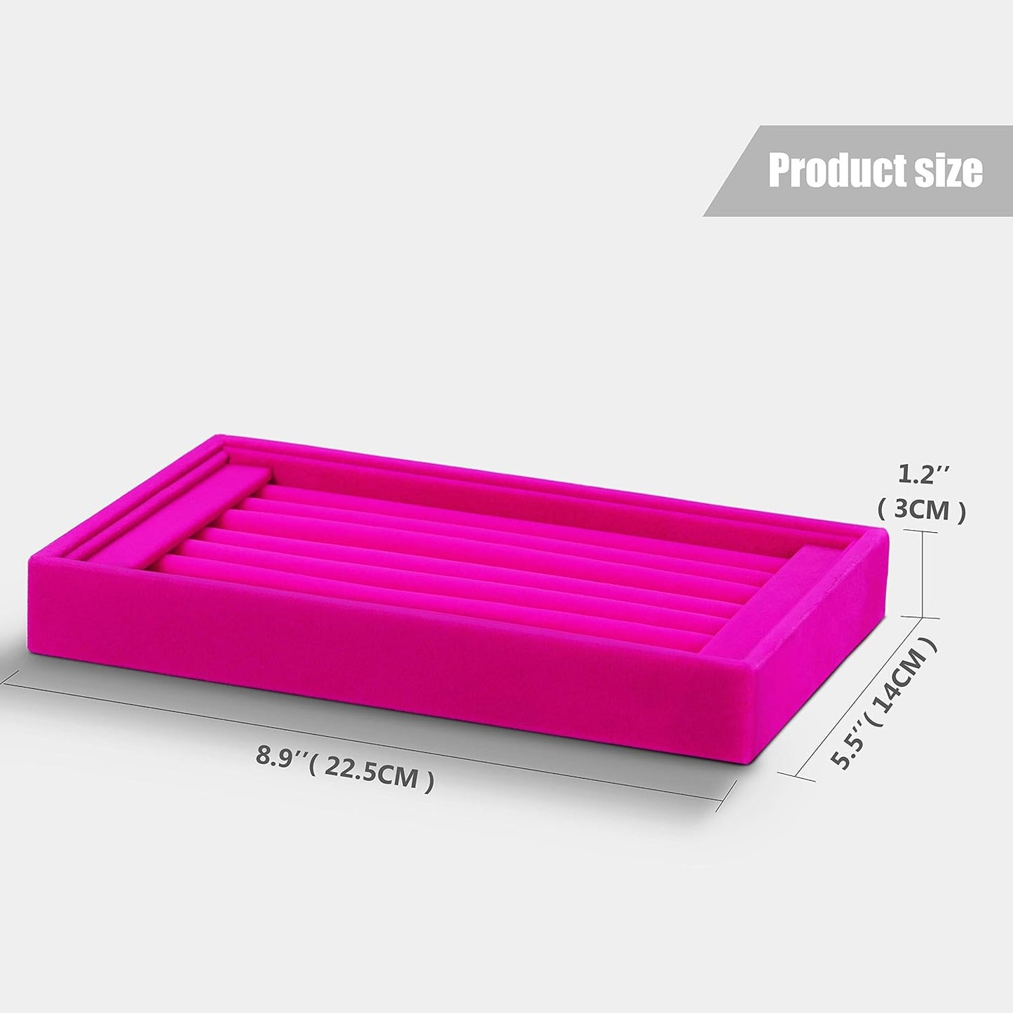 Valyria Velvet 7 Slots Ring Earrings Trays Showcase Display Jewelry Organizer (Fuchsia)