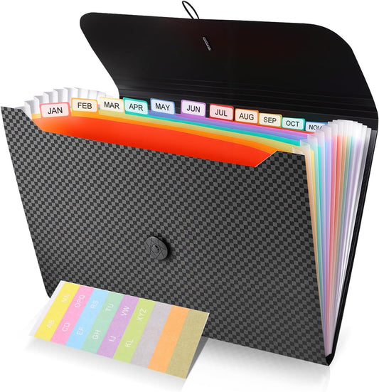File Organizer, 13-Pocket Expanding Folder + Large Accordion Divider | Great for Home, Office, Travel & Classroom