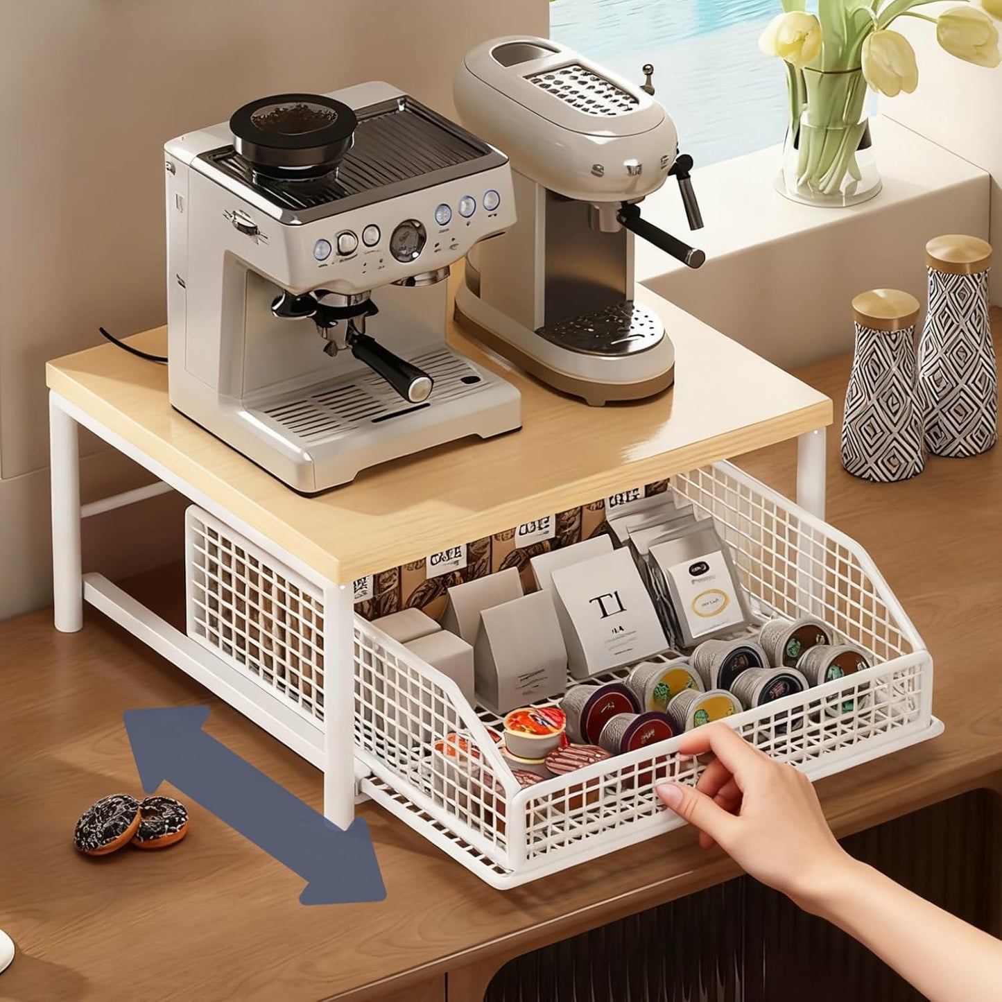 Coffee Pod Drawer Holder,Coffee Machine Storage Rack,Home Kitchen Counter Coffee Bar Organizer,Storage Basket Drawer (White)