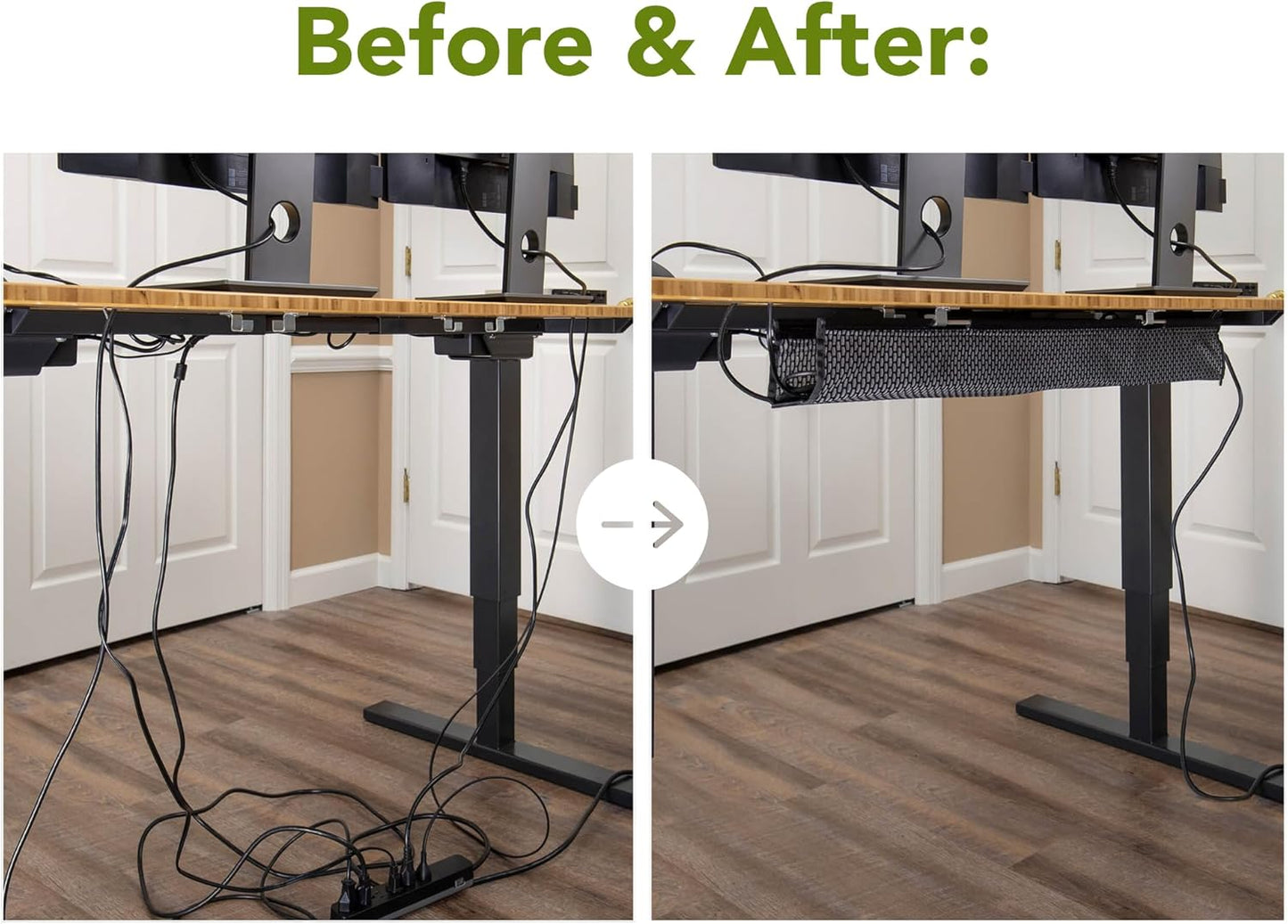 PERFECT POSTURE Mesh Cable Organizer – Under Desk Cable Management with Adjustable Straps, Flexible Mesh, Easy-Access Design, & Standing Desk Compatible – 37.4” (Gray)