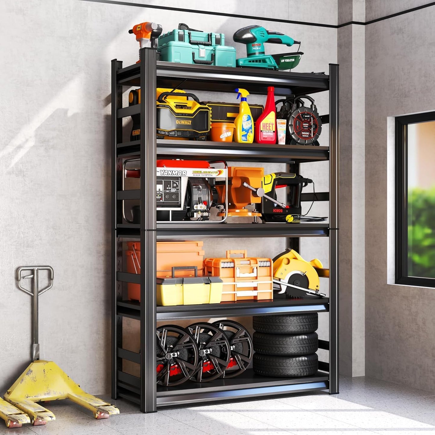 Garage Storage Shelves,5 Tier Shelving Unit, 40 inch Wide, 18” Deep, 78” Tall Organizer Metal Shelf for Basement/Laundry/Pantry Heavy Duty, Adjustable,Easy to Install (5Tier-35"Wx16"Dx72"H with Fence)