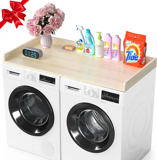 Washer Dryer Countertop: 27.5" x 54" Laundry Topper for Washer and Dryer - Non-Slip Washer and Dryer Countertop with Safety Edge - Laundry Room Organization (Wood)