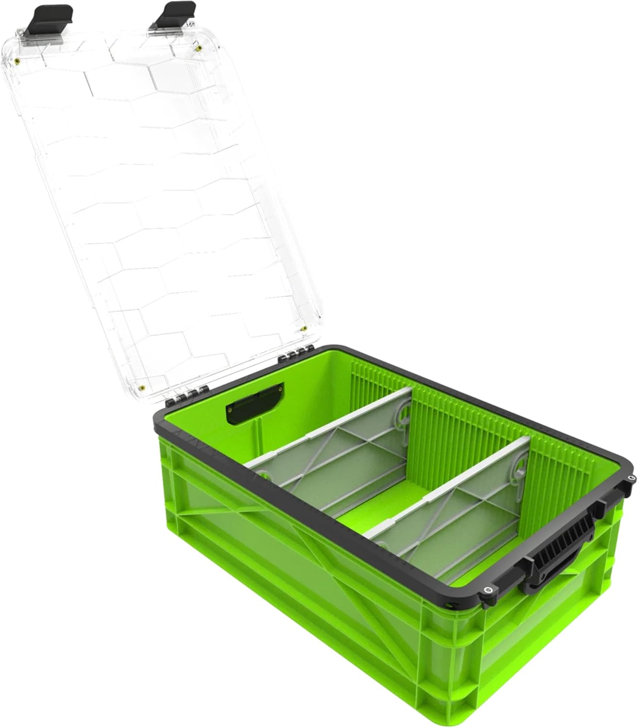 SIDIO Weather Resistant Stackable Storage Bins for Organization - Half-Size Plastic Bin with Dividers for Garage Organization, Home Storage - Heavy Duty Organizer Box (Slime)
