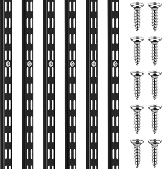 6 Pcs Dual Track Upright Wall Shelving System Heavy Duty Support System Twin Slot Shelf Rail Shelf Standards for Pantries Linen Closets Laundry Rooms(Black,47.5 Inch)