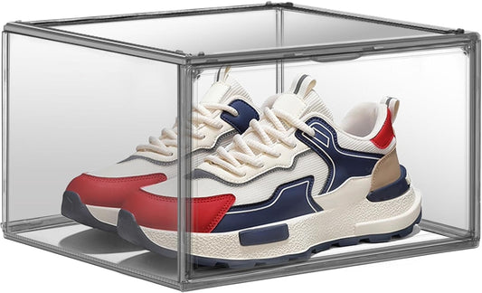 Large Shoe Organizer for Closet Clear Storage Box Sturdy Plastic Stackable Shoe Rack Sneaker Display Case with Magnetic Lids, 1 Pack Size 13