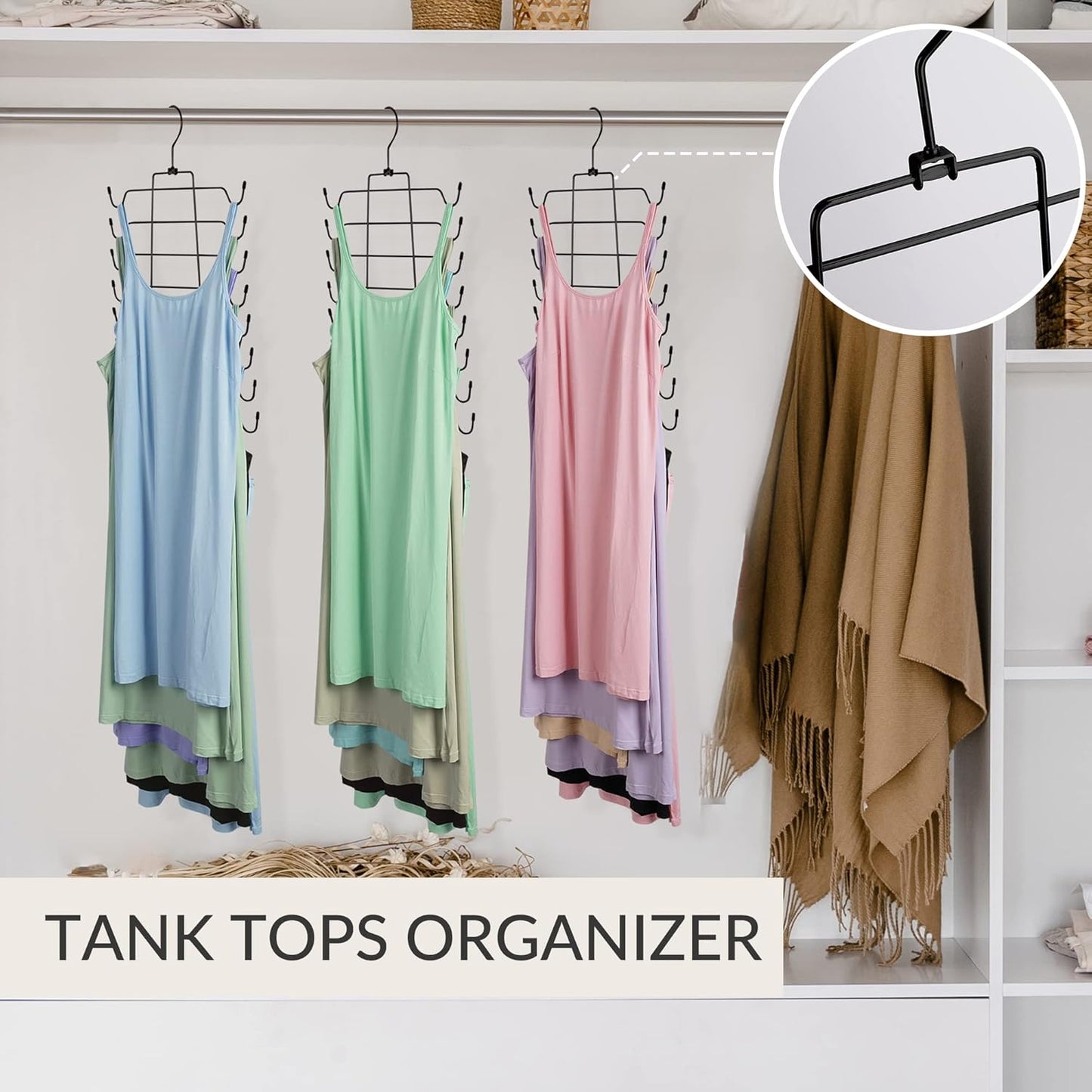 ZEDODIER 4 Pack Tank Top Hanger Space Saving, Bra Hangers for Closet Organizer, Hanging Bra Organizer Tank Tops Holder with 32 Hooks, Metal Closet Organizers and Storage Small Space Solutions, Black