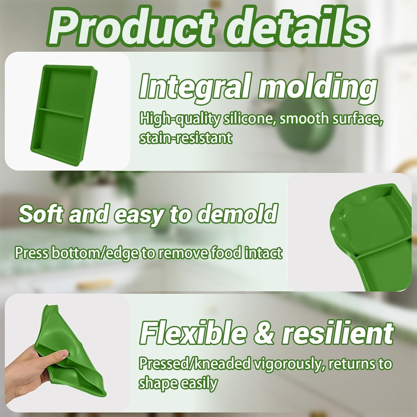 4-Piece Green Silicone Freezer Molds & Trays, Silicone Tray Dividers for Medium/Small Harvest Right Trays, Ideal for Freeze Drying Food Storage