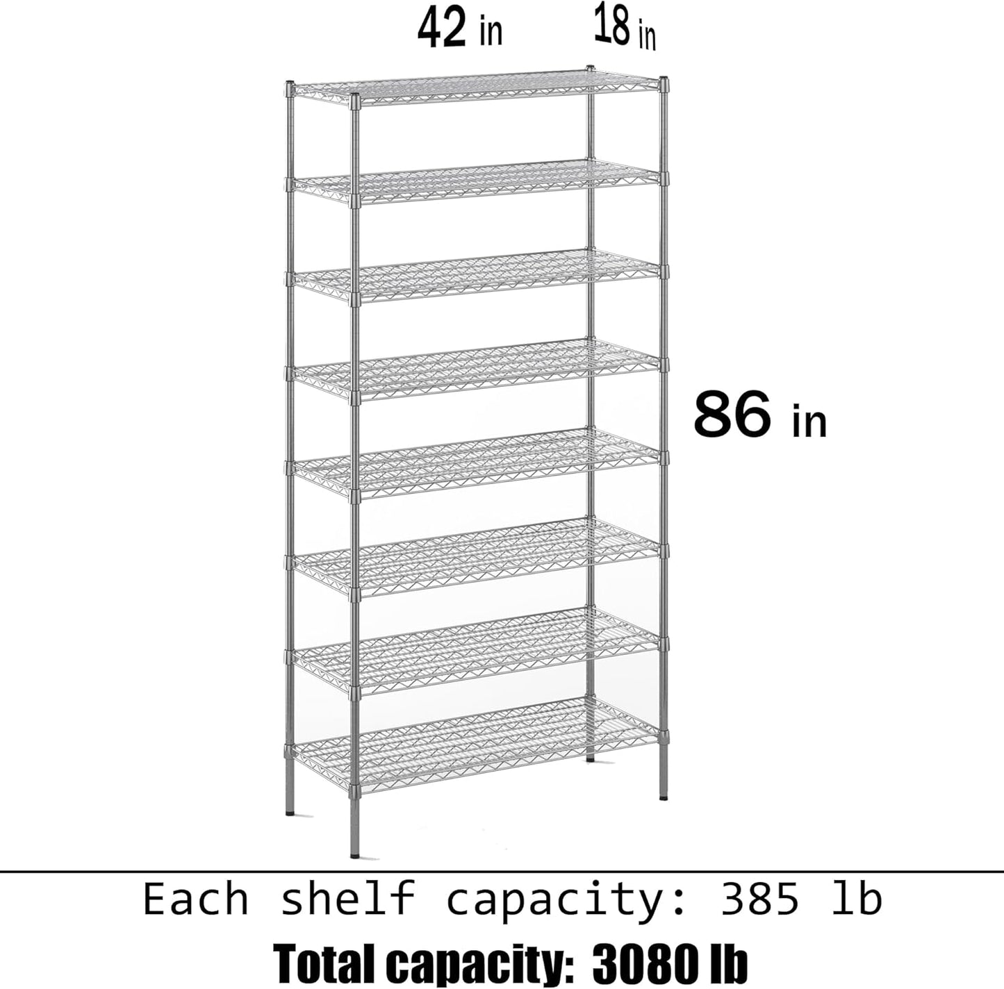18" Deep x 42" Wide x 86" Height Wire Shelving Kit | 8-Tier | NSF Commercial Storage Rack Unit