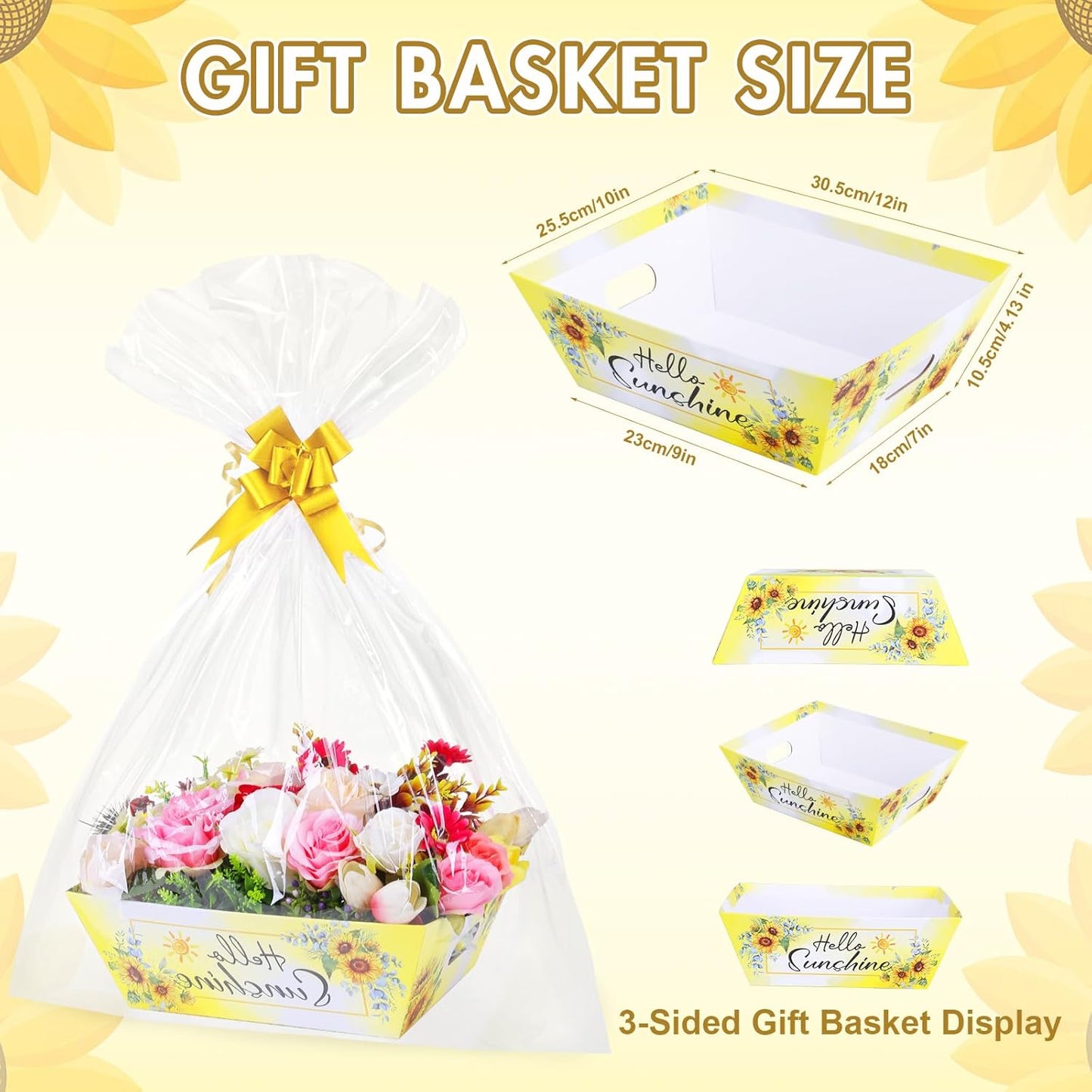 AFOROEOA 10PACK Sunshine Baskets for Gifts Empty, 10x12” Gift Baskets for Women Empty 10 Bows 10 Bags, Empty Gift Basket for Women Mother's Day Thanksgiving Christmas Easter Teacher Appreciation