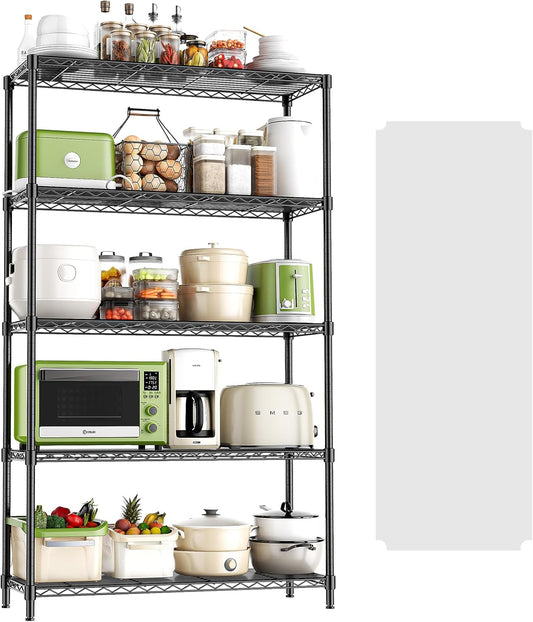 5-Tier Storage Shelves 72" H Wire Shelving with 5 Shelf Liners, 1325LBS Adjustable Metal Shelving, Heavy Duty Steel Wire Rack for Garage Commercial Pantry Kitchen, 36" W x 14" D x 72" H, Black