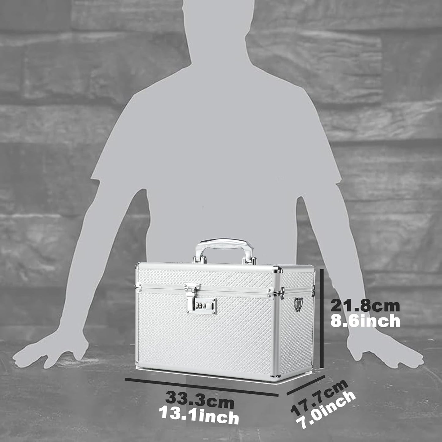 Storage Lock Box with Combination code, Lockable Medicine Storage Case, Empty First Aid Box, Security Lock Box, Multipurpose Lockbox for Home and Outdoor Use (Silver, Large)
