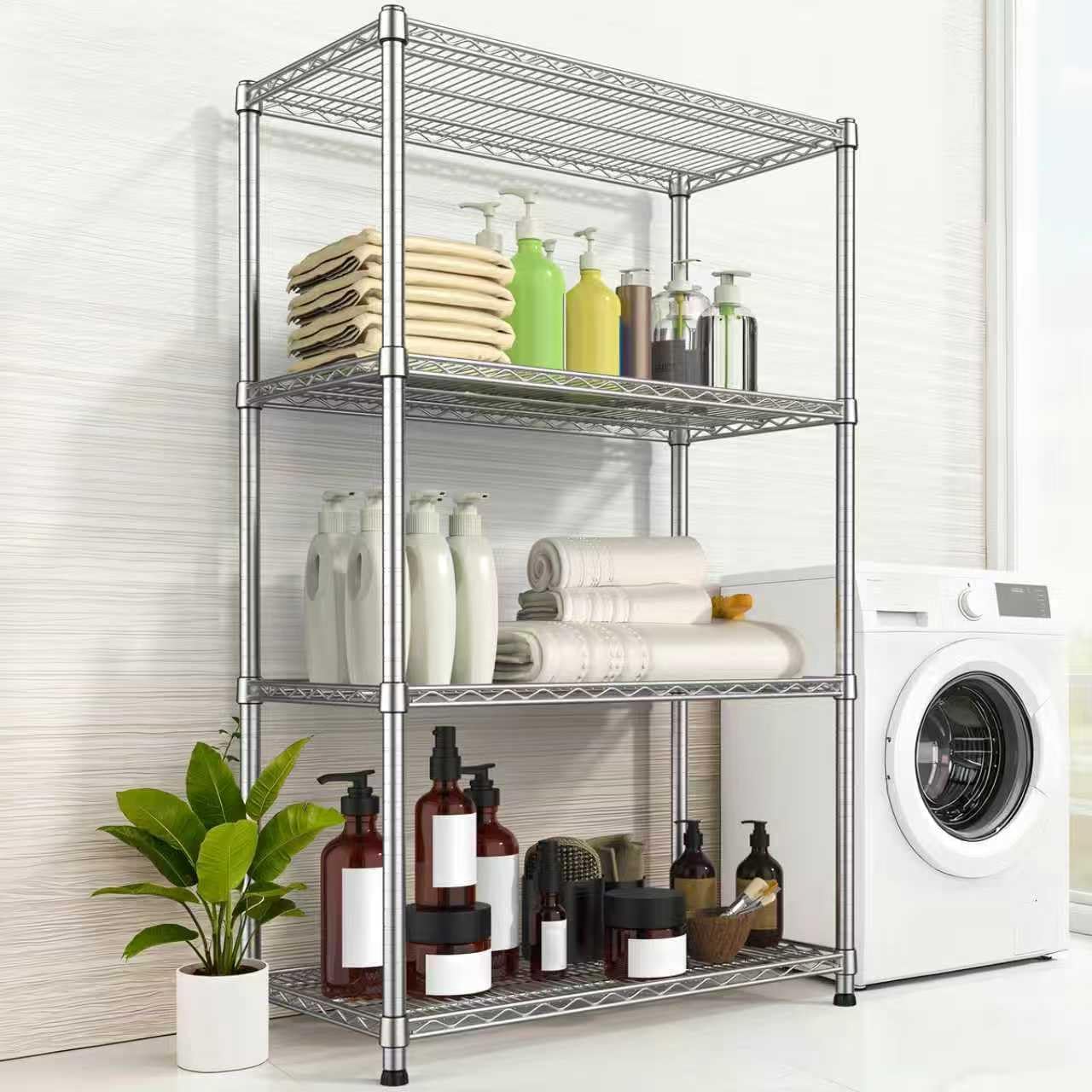 4- Shelf Storage Shelves Metal Shelving Unit Adjustable 4 Tier Wire Shelving Rack Sturdy Steel Heavy-Duty 2200 LBS Organizer for Laundry Bathroom Kitchen Closet Pantry Basement Garage Utility Room