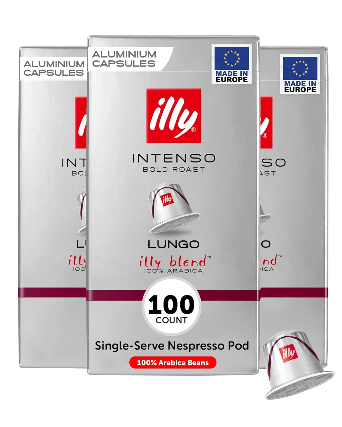 illy Aluminum Espresso Capsules - Compatible with Nespresso Machines - Intenso Lungo Roast Coffee - Bold & Full of Flavor-Notes of Cocoa and Dried Fruit-Single Serve Capsules - 10 Count (Pack of 10)