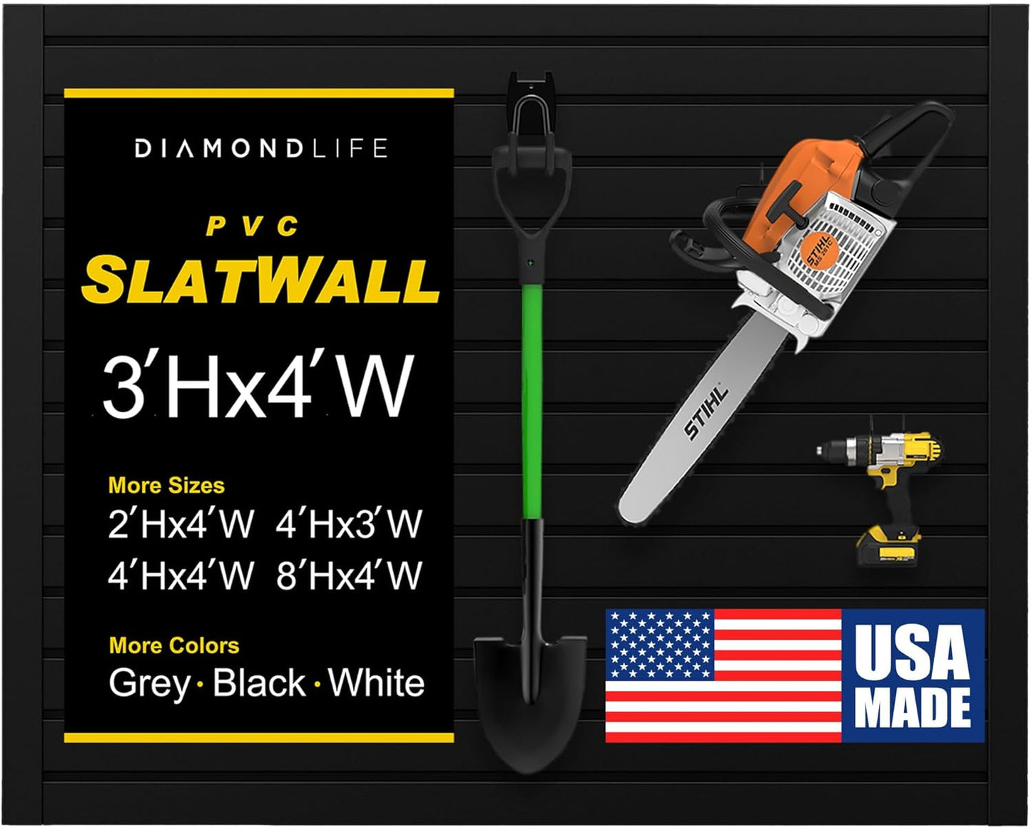 DLDIRECT 36" X 48" - Slatwall Panel Garage Organizer: Heavy Duty Wall Mounted PVC Rack, Interlocking Slat Paneling for Garage Storage, Slotwall Board, Shelves System