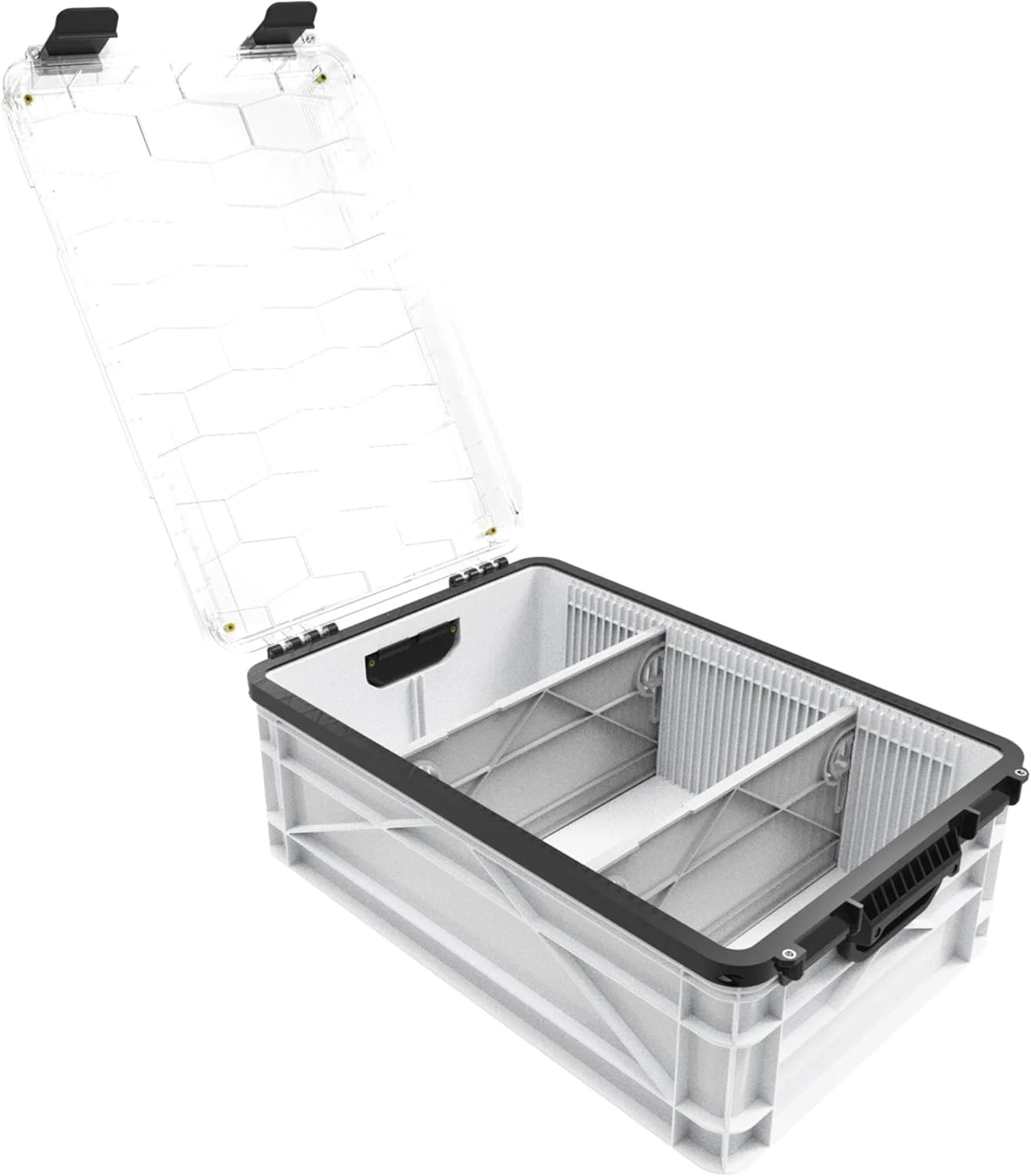 SIDIO Weather Resistant Stackable Storage Bins for Organization - Half-Size Plastic Bin with Dividers for Garage Organization, Home Storage - Heavy Duty Organizer Box (White)