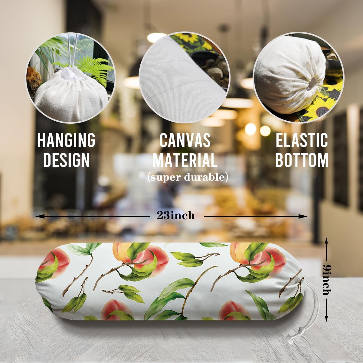 Peach Plastic Bag Holder, Canvas Grocery Bags Organizer for Home Kitchen Pantry, Plastic Bags Storage Container Dispensers, Home Kitchens Decor Gifts, Kitchen Pattern Garbage Bag 49