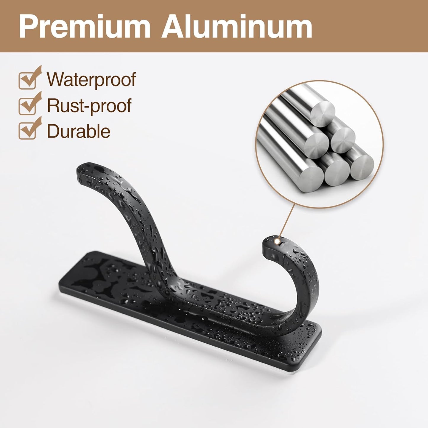 pickpiff Adhesive Wall Hooks for Hanging - 13 LB Strong Hold, Sticky Hanger for Coat, Towel, Purse, Bag - for Wall, Door, Bathroom, Dorm, Shower, Kitchen, Closet - Stainless Metal, Black, 6 Pack
